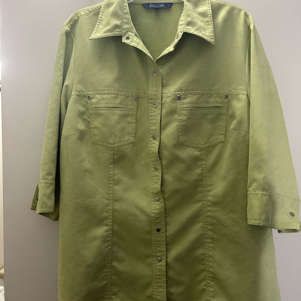 Women’s light Neon Green Casual snap button Shirt with 3/4 sleeves
